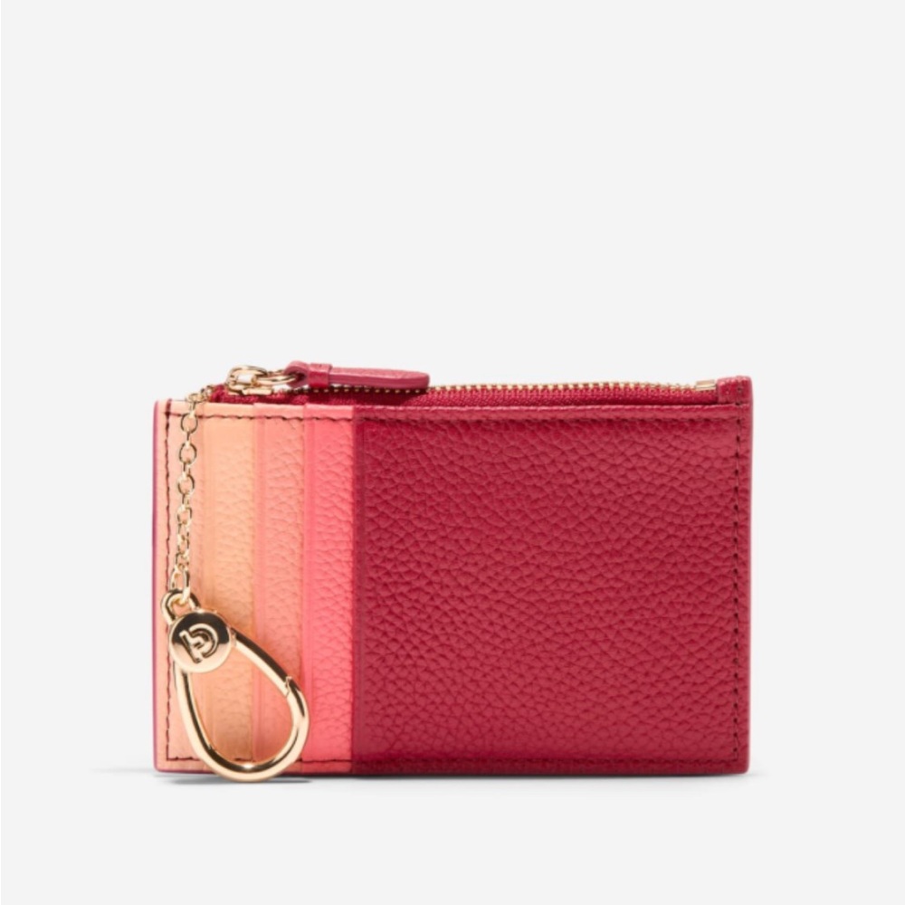 Cole Haan textured zippered leather card holder red multi color NWOT